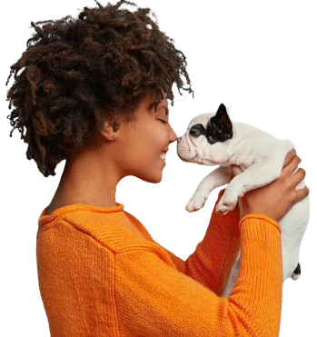 young woman with afro haircut holding puppy removebg preview